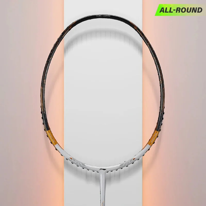 Badminton Racket With Big Names-Li-Ning Tectonic 7 Badminton Racket Unstrung (White/Gold)