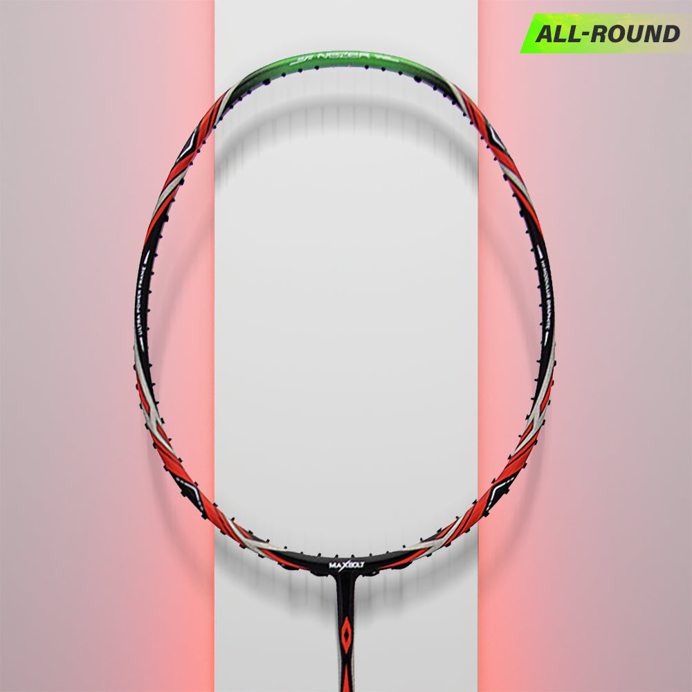 Badminton Racket With Squad Designs-Maxbolt X-19 Badminton Racket - Red