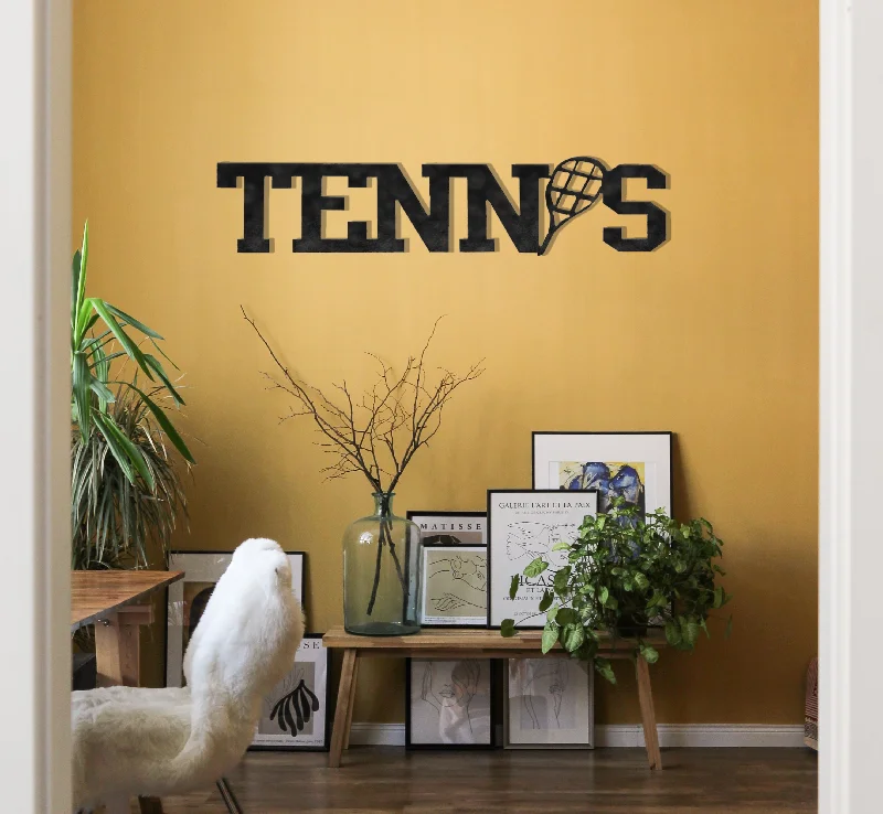 Tennis Racket For Winter Play-Tennis Word - Metal Wall Art