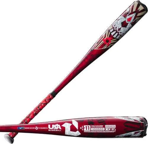 Baseball Bat With Retro Grain-DeMarini Voodoo One USA Baseball Bat (-11) WBD2360010 - Red Maroon