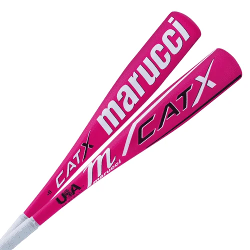 Baseball Bat In Black-Marucci CatX Tee Ball USA Approved (-11) Bat - White Pink