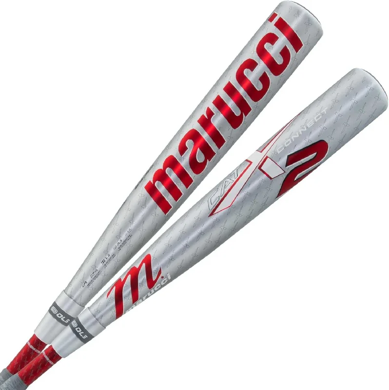 Baseball Bat With MLB Logos-Marucci CATX2 Connect BBCOR (-3) Bat - Silver Red