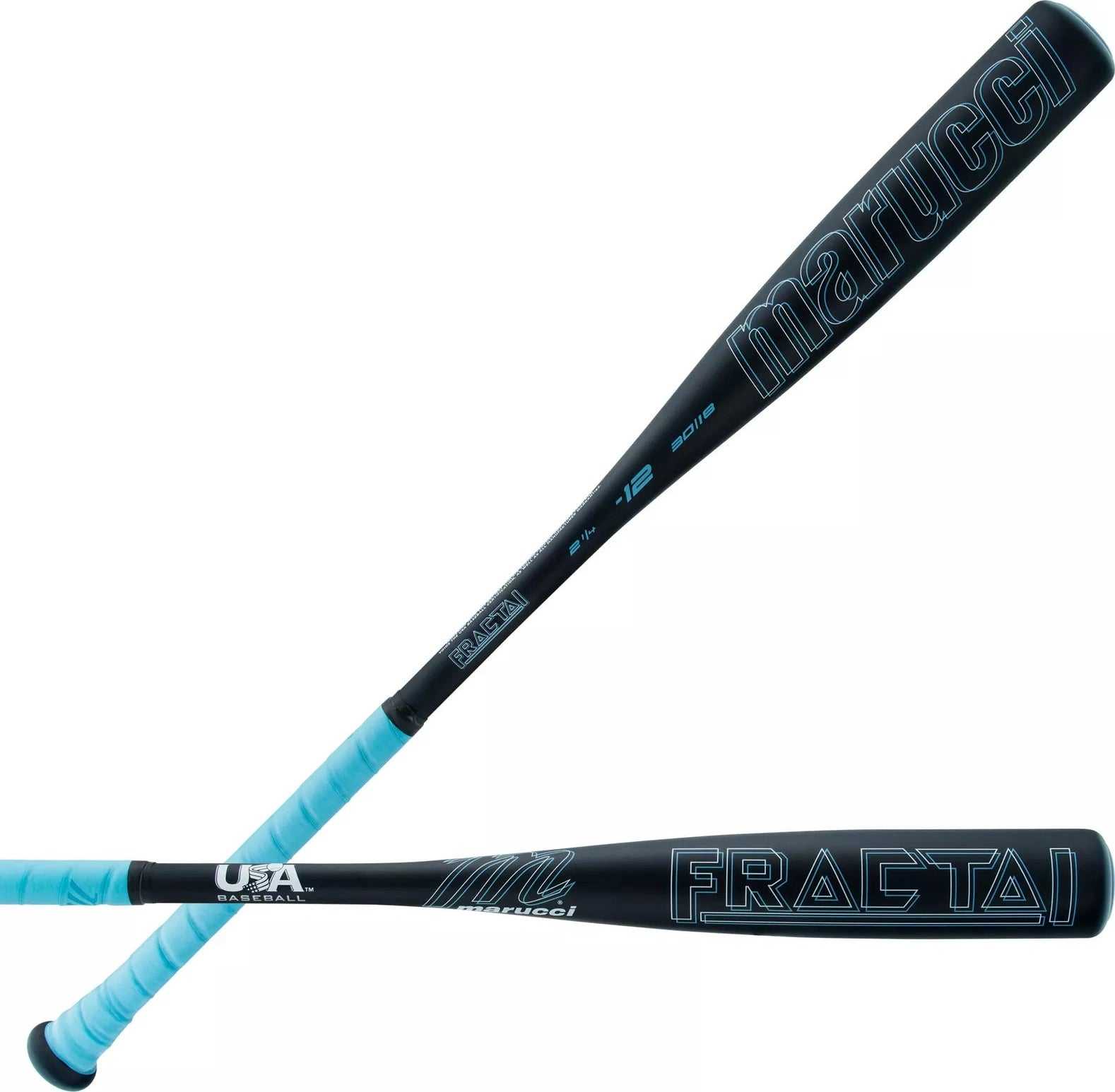 Baseball Bat For Home Runs-Marucci Fractal (-12) USA Approved 2 1/4 Barrel Bat - Columbia Blue Black