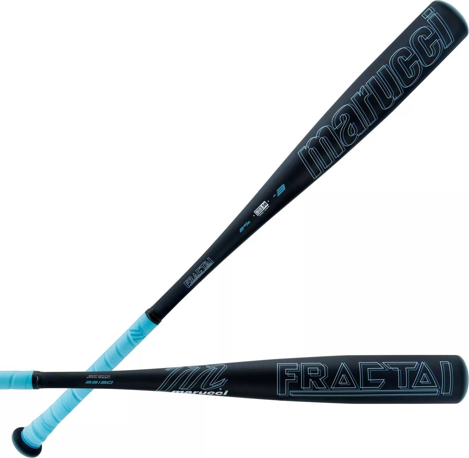 Baseball Bat For Veteran Swings-Marucci Fractal BBCOR (-3) Bat - Columbia Blue Black