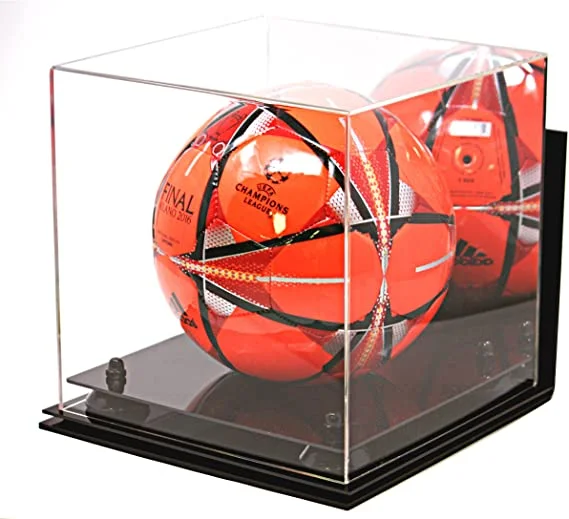 Football With Reflective Strips-Acrylic Soccer Ball Display Case - Mirror Wall Mounts (B02/A027)