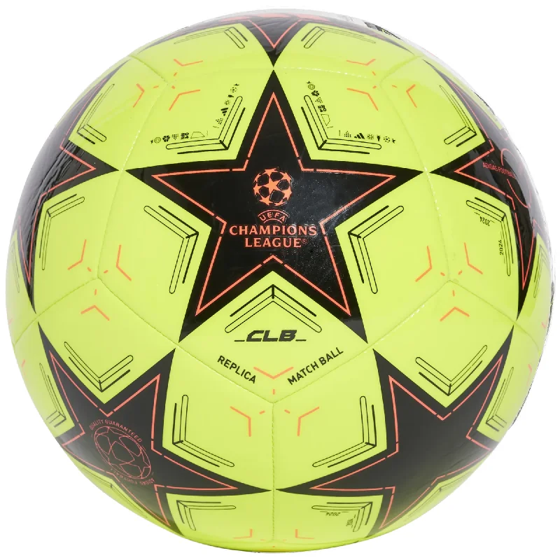 Football With Passing Control-adidas UCL Club Ball 24/25 (Solar Yellow/Black/Turbo)