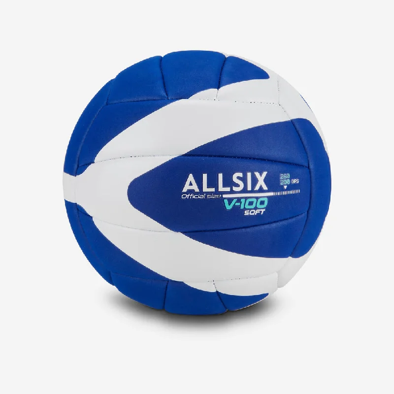 Football With Passing Control-BALLON DE VOLLEY-BALL V100 SOFT 260-280G BLEU/BLANC A PARTIR DE 15 ANS