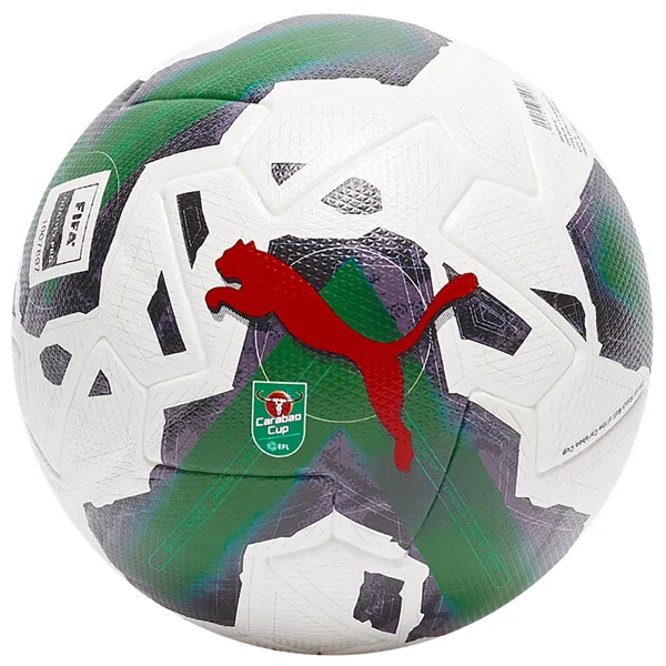 Football With Stylish Bag-Puma Orbita 1 Carabao Cup FQP Official Match Ball (White/Amazon Green)