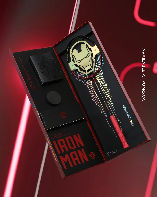 Badminton Racket With Travel Case-Victor X Marvel Iron-Man DriveX Metallic Limited Edition Gift Box Set [Iron Red]